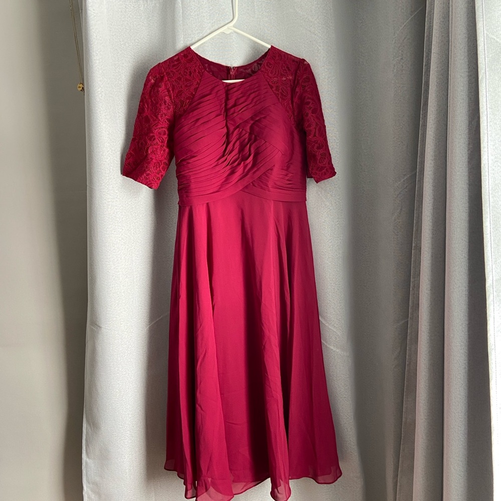 NWT A-line Scoop Tea-Length Lace Chiffon Mother of the Bride Dress With Pleated